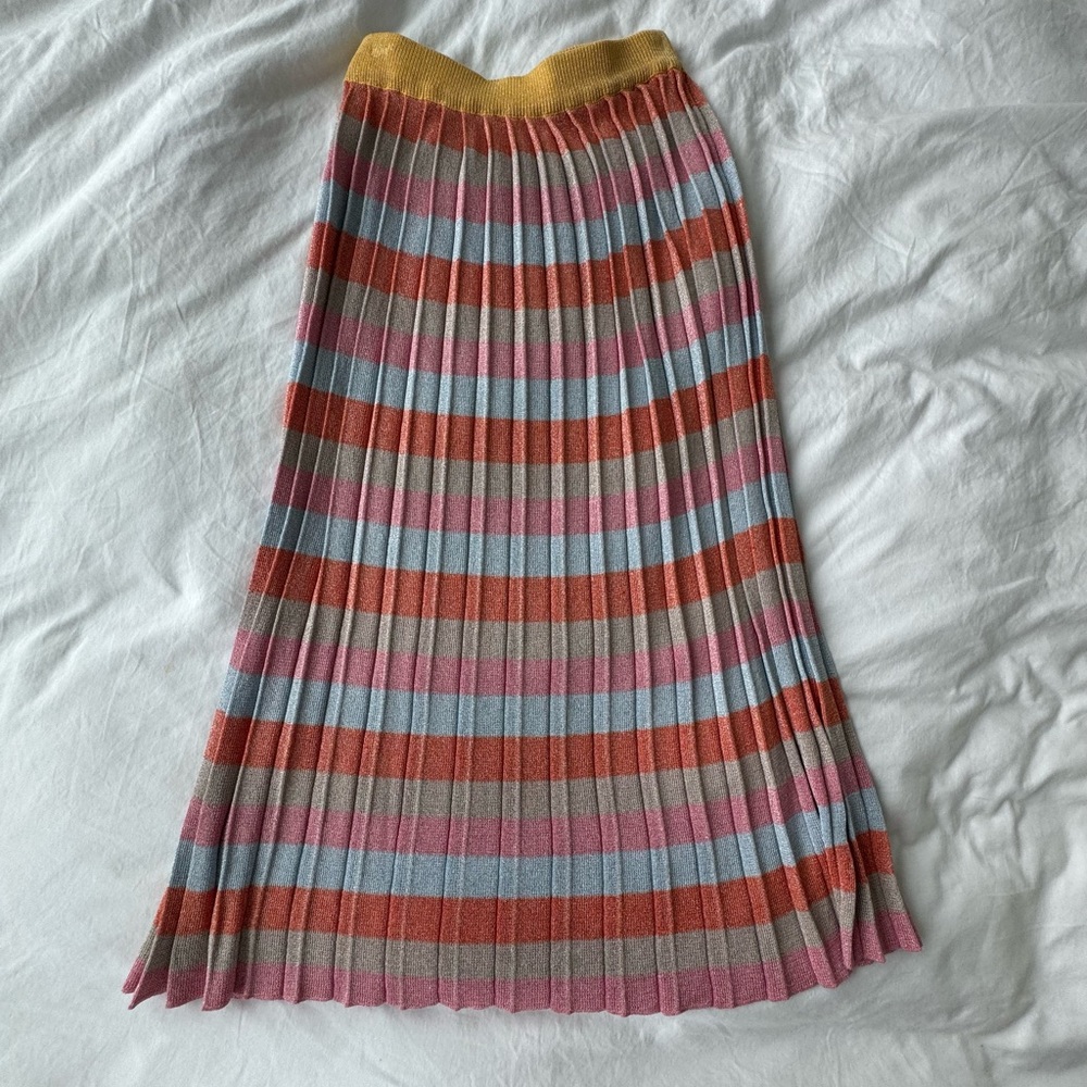Striped Multicolor Pleated Skirt